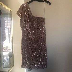blush colored, one shoulder sequined dress..Tried on once and never worn.